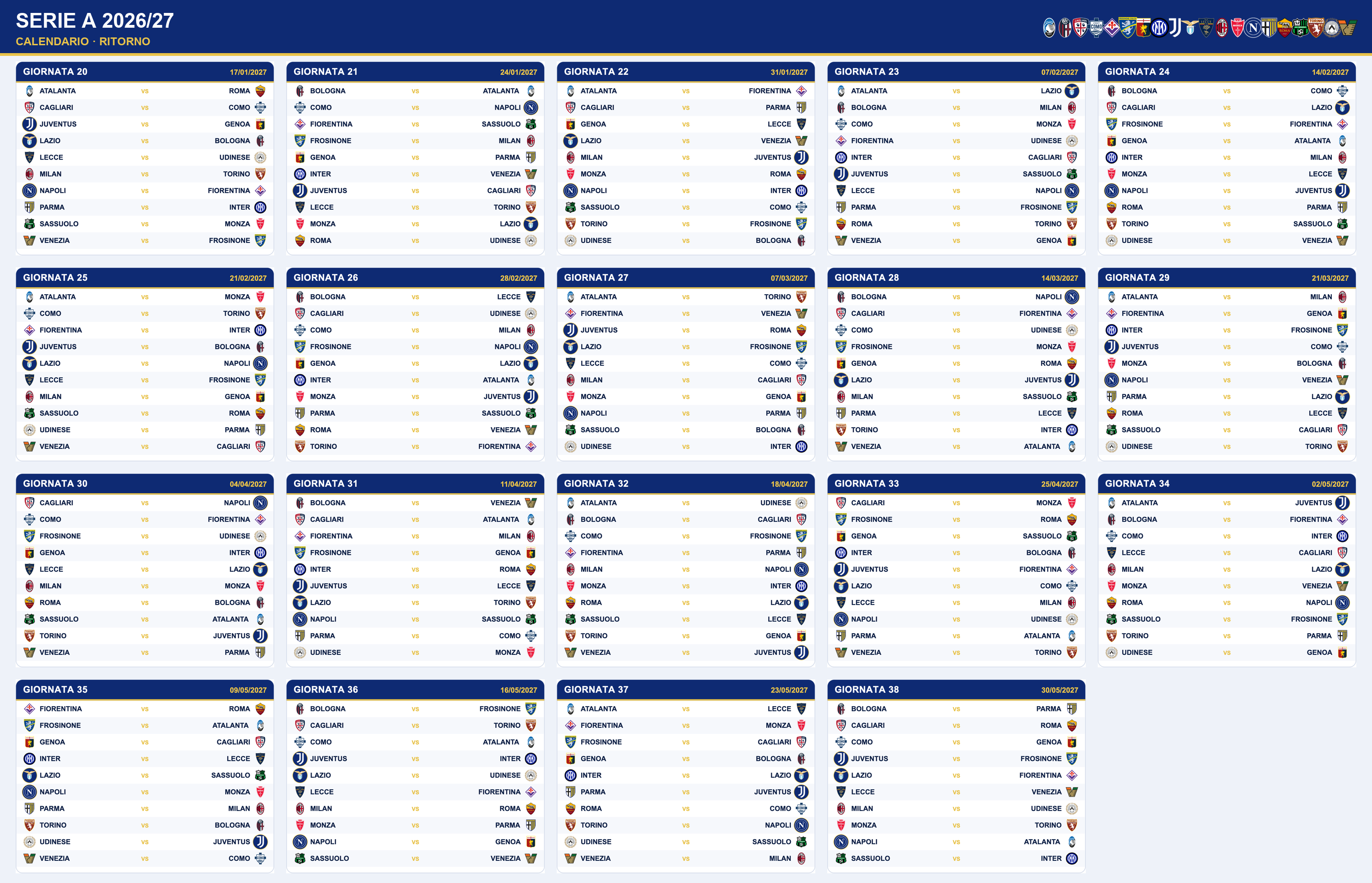 calendario 2026 27 ritorno